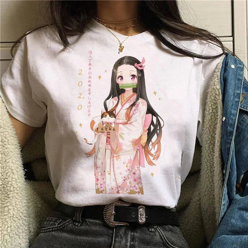 Demon Slayer T Shirt Women Kimetsu No Yaiba Nezuko Tshirt Female Tanjirou Kamado Graphic Tee Shirt Japanese Anime Manga T-shirt