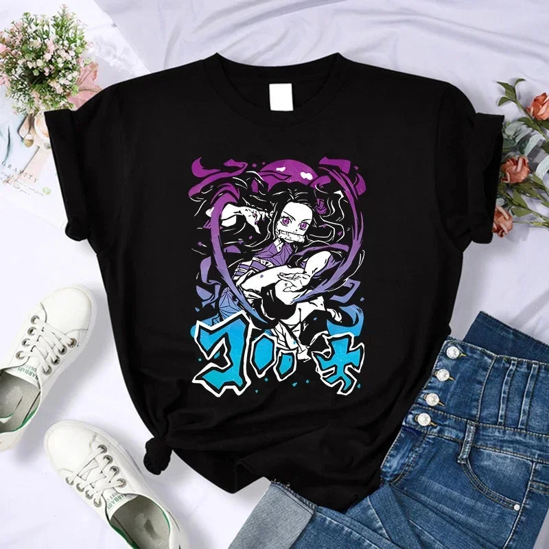 Demon Slayer T Shirt Women Kimetsu No Yaiba Nezuko Tshirt Female Tanjirou Kamado Graphic Tee Shirt Japanese Anime Manga T-shirt