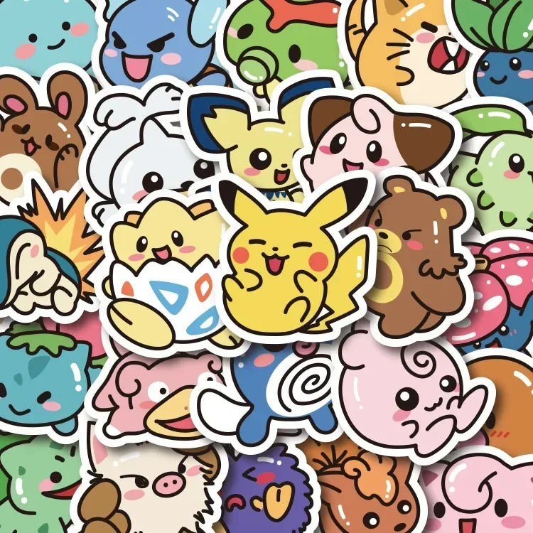 50PCS Kawaii Anime Pokemon Stickers Pikachu Decals DIY for Laptop Luggage Skateboard Phone Cartoon Kid Toy Gift Stickers