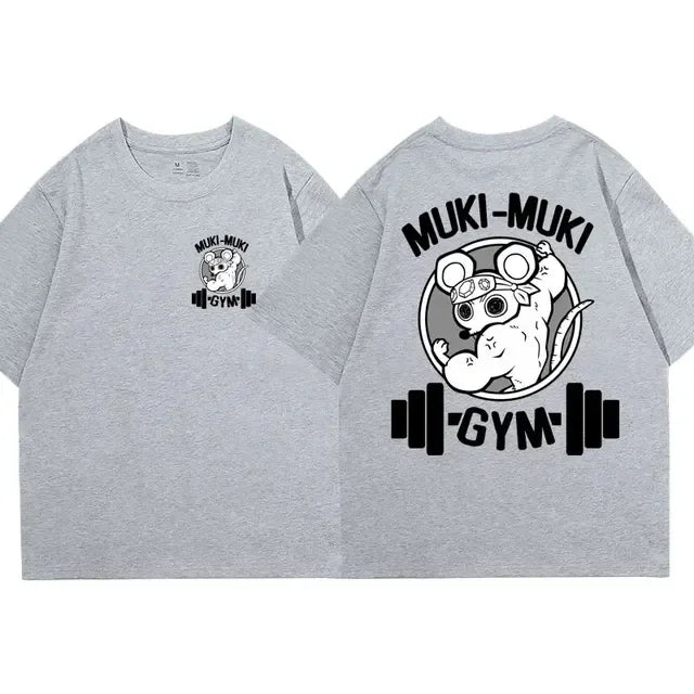 Anime Demon Slayer Uzui Tengen Print T-shirts Unisex Funny Ninja Mice Muki Muki Gym T Shirt Muscular Mouse Oversized T-shirt