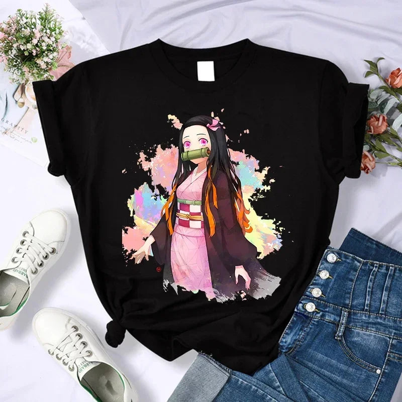 Demon Slayer T Shirt Women Kimetsu No Yaiba Nezuko Tshirt Female Tanjirou Kamado Graphic Tee Shirt Japanese Anime Manga T-shirt